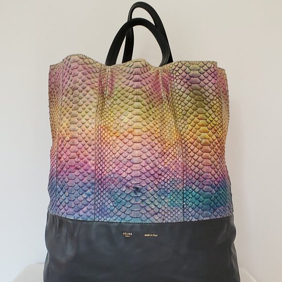 Celine cabas leather python snake skin tote XL phantom blue pink purple rainbow - Picture 15 of 15